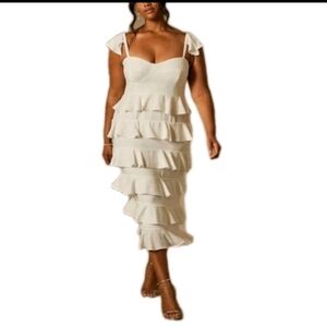 Bridal by ELOQUII Corseted Tiered Ruffle Dress Pearl White Size 20 NWT Wedding